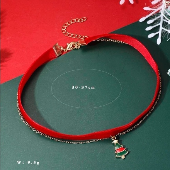 Red Velvet Christmas Tree Charm Silver Necklace - Picture 5 of 12